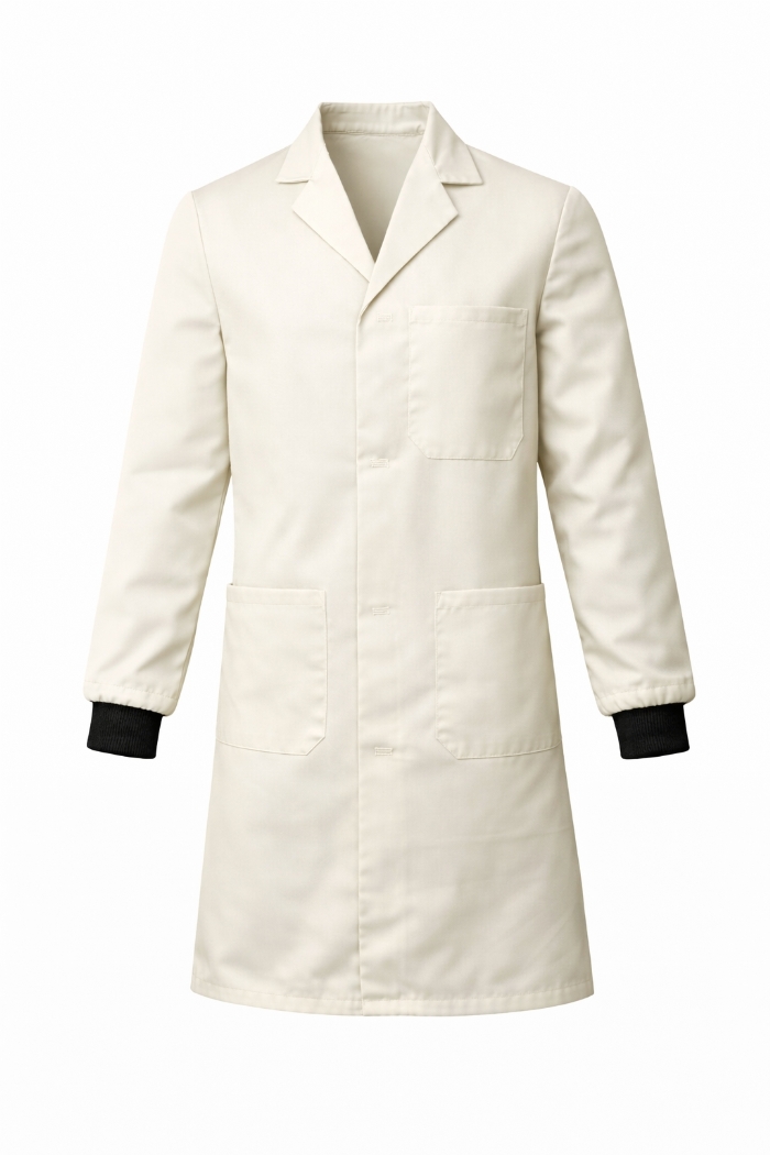 Lab Coat Stud Fastening Rib Cuff - 100% Cotton - Ivory