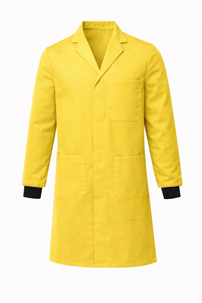 Lab Coat Stud Fastening Rib Cuff - 100% Cotton - Lemon