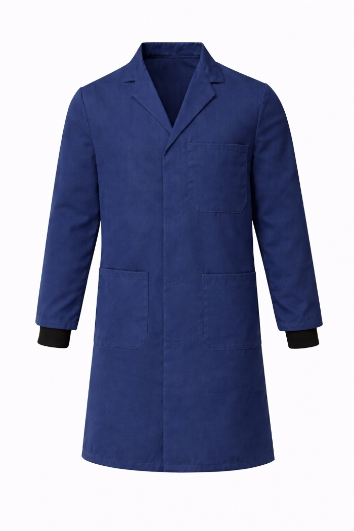 Lab Coat Stud Fastening Rib Cuff - 100% Cotton - Light Navy