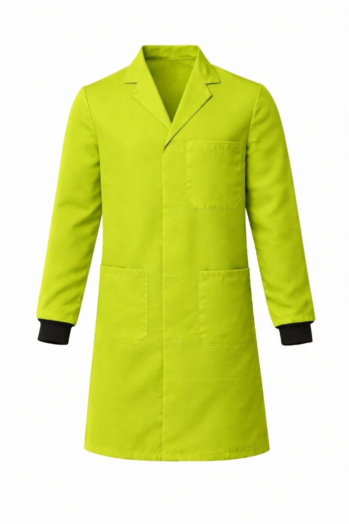 Lab Coat Stud Fastening Rib Cuff - 100% Cotton - Lime