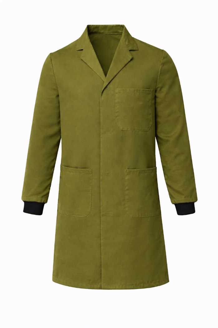 Lab Coat Stud Fastening Rib Cuff - 100% Cotton - Olive