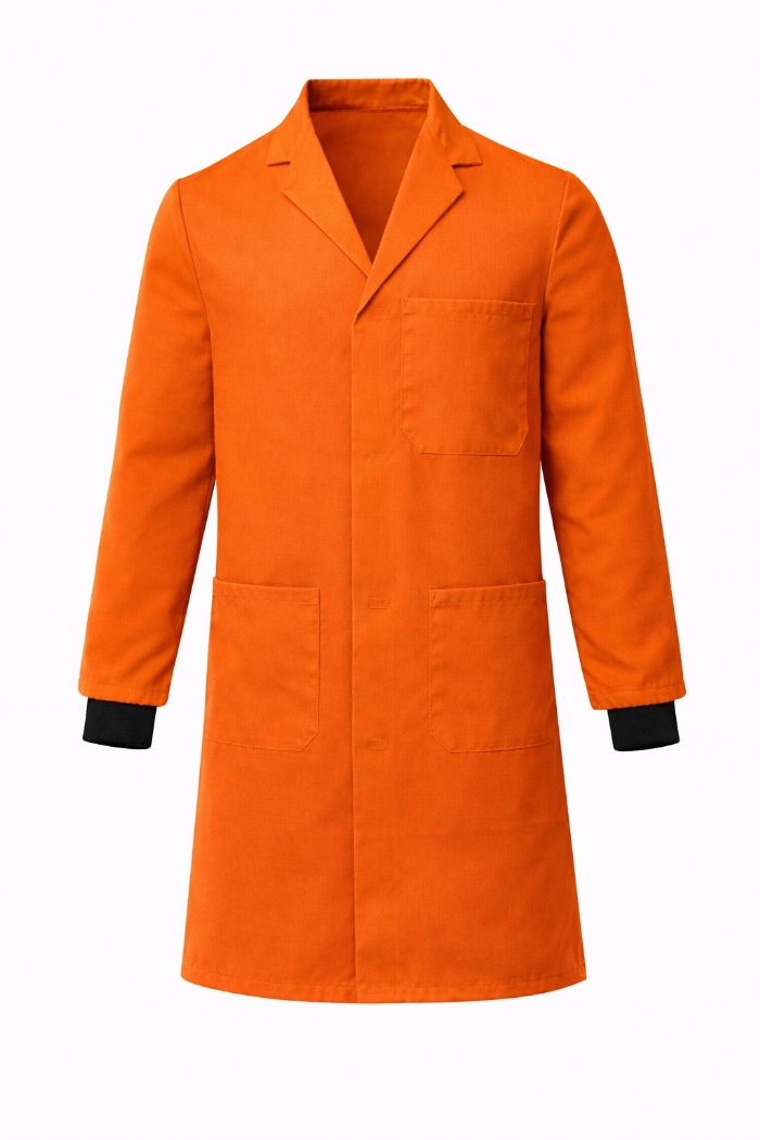 Lab Coat Stud Fastening Rib Cuff - 100% Cotton - Orange