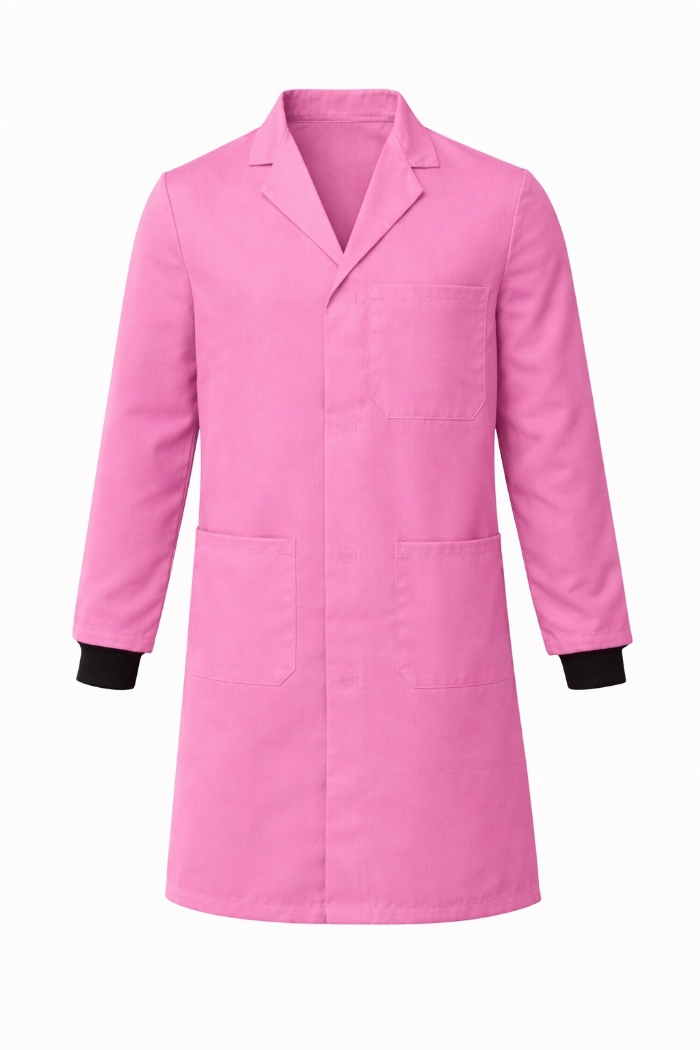 Lab Coat Stud Fastening Rib Cuff - 100% Cotton - Pink