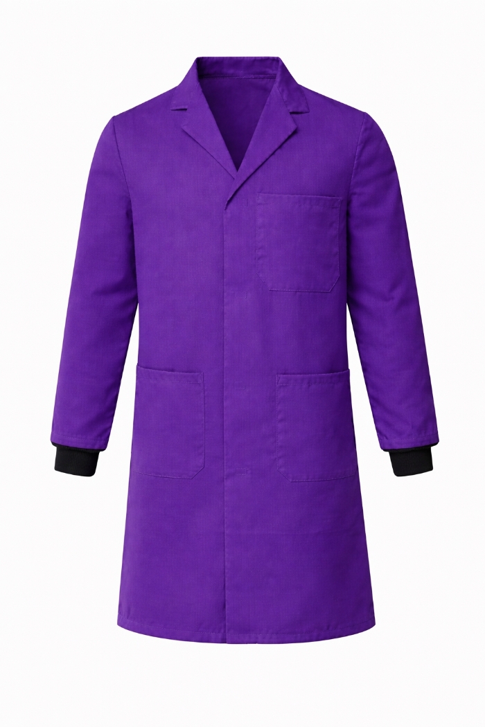 Lab Coat Stud Fastening Rib Cuff - 100% Cotton - Purple