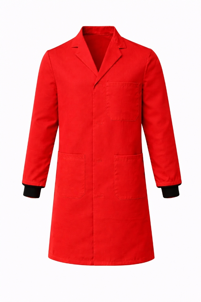 Lab Coat Stud Fastening Rib Cuff - 100% Cotton - Red