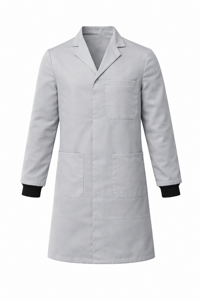 Lab Coat Stud Fastening Rib Cuff - 100% Cotton - Silver