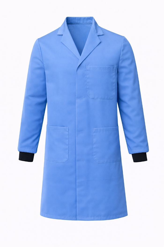 Lab Coat Stud Fastening Rib Cuff - 100% Cotton - Sky Blue