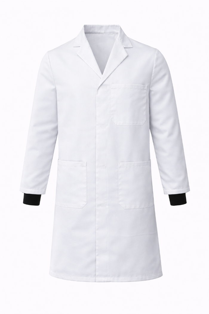 Lab Coat Stud Fastening Rib Cuff - 100% Cotton - White