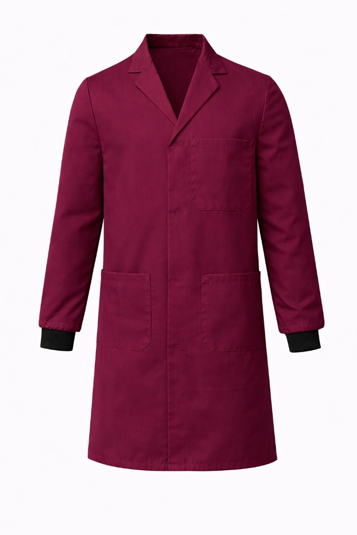 Lab Coat Stud Fastening Rib Cuff - 100% Cotton - Wine