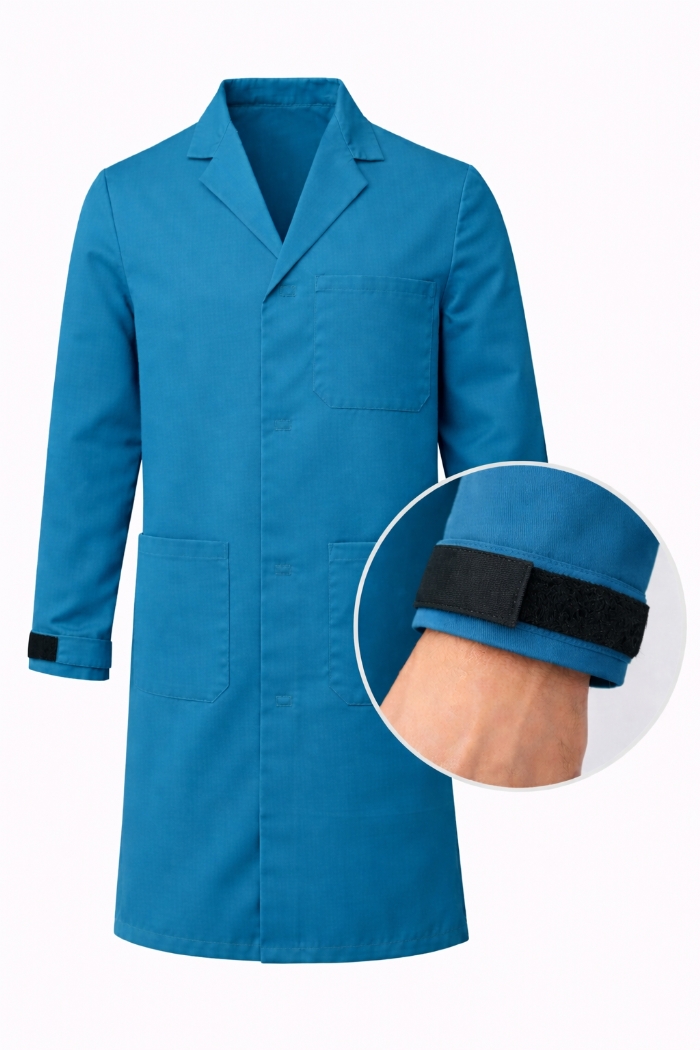 Autoclavable Lab Coat Velcro Cuffs - 100% Cotton Drill - Kingfisher
