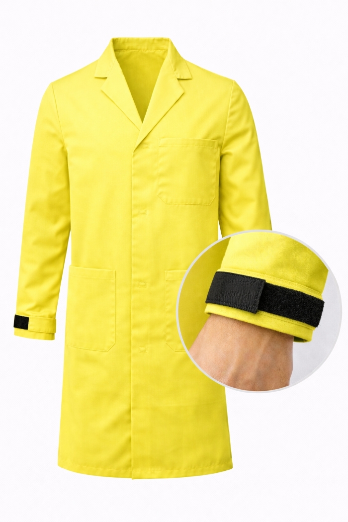 Autoclavable Lab Coat Velcro Cuffs - 100% Cotton Drill - Lemon