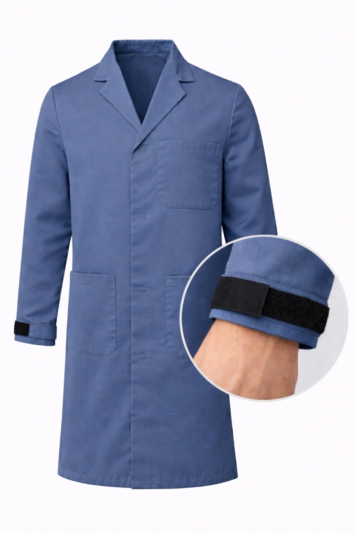 Autoclavable Lab Coat Velcro Cuffs - 100% Cotton Drill - Light Navy