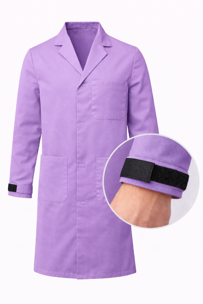 Autoclavable Lab Coat Velcro Cuffs - 100% Cotton Drill - Lilac
