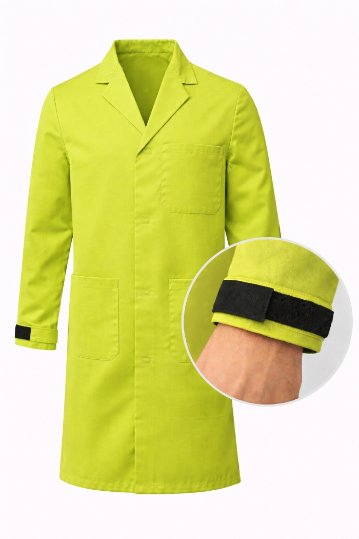 Autoclavable Lab Coat Velcro Cuffs - 100% Cotton Drill - Lime