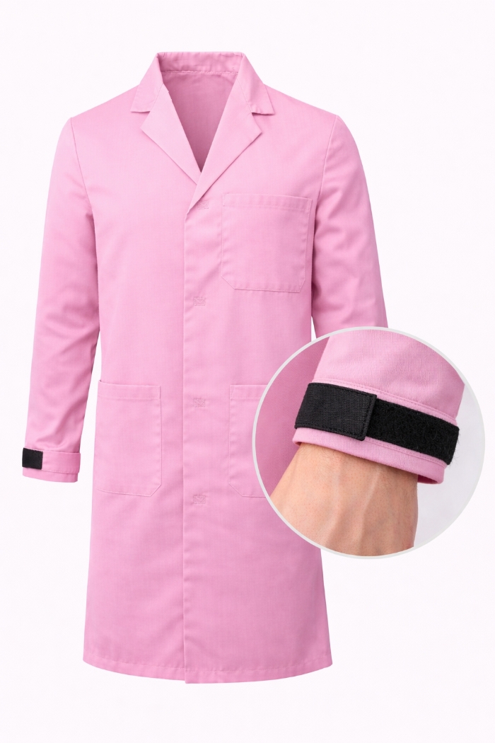 Autoclavable Lab Coat Velcro Cuffs - 100% Cotton Drill - Pink