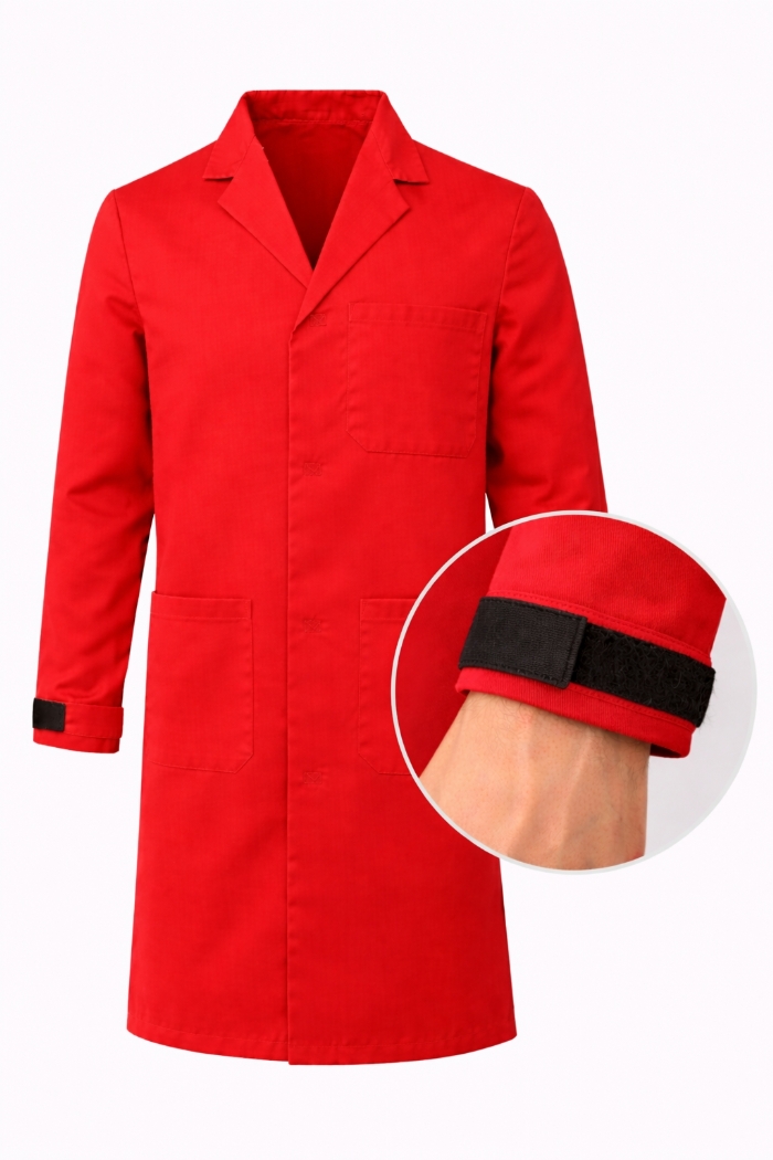 Autoclavable Lab Coat Velcro Cuffs - 100% Cotton Drill - Red