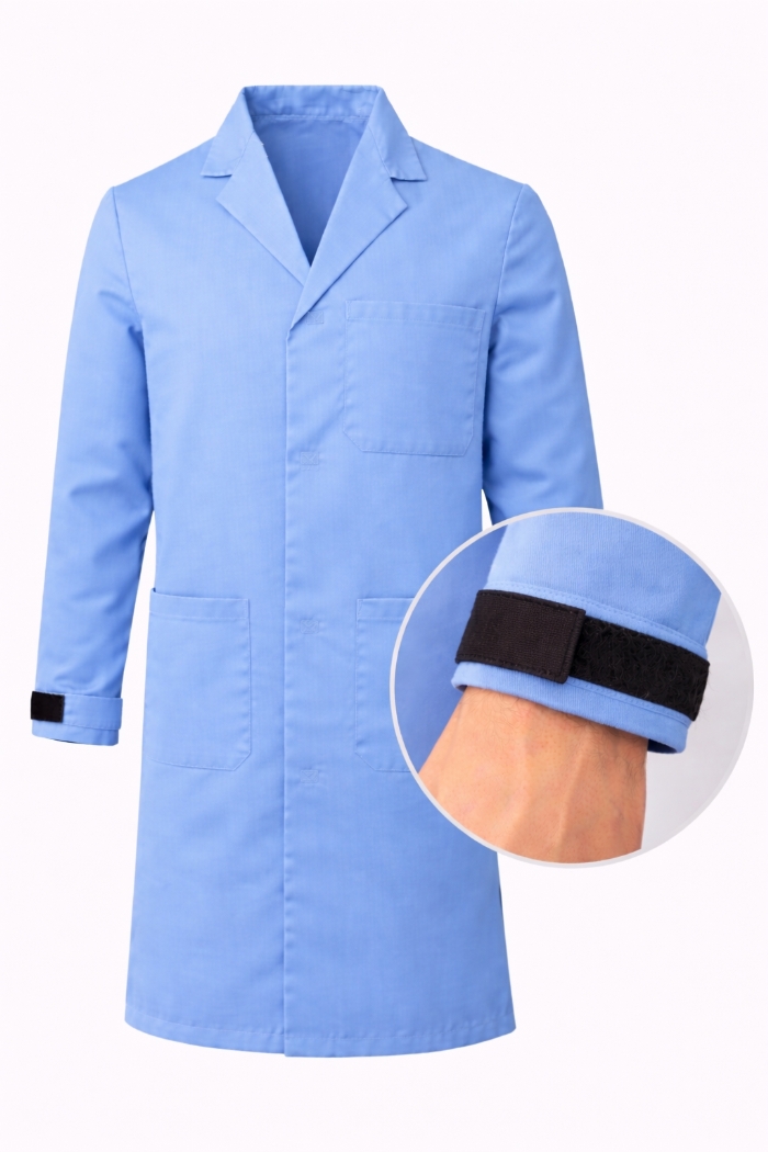 Autoclavable Lab Coat Velcro Cuffs - 100% Cotton Drill - Sky Blue