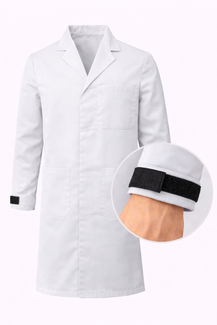 Autoclavable Lab Coat Velcro Cuffs - 100% Cotton Drill - White