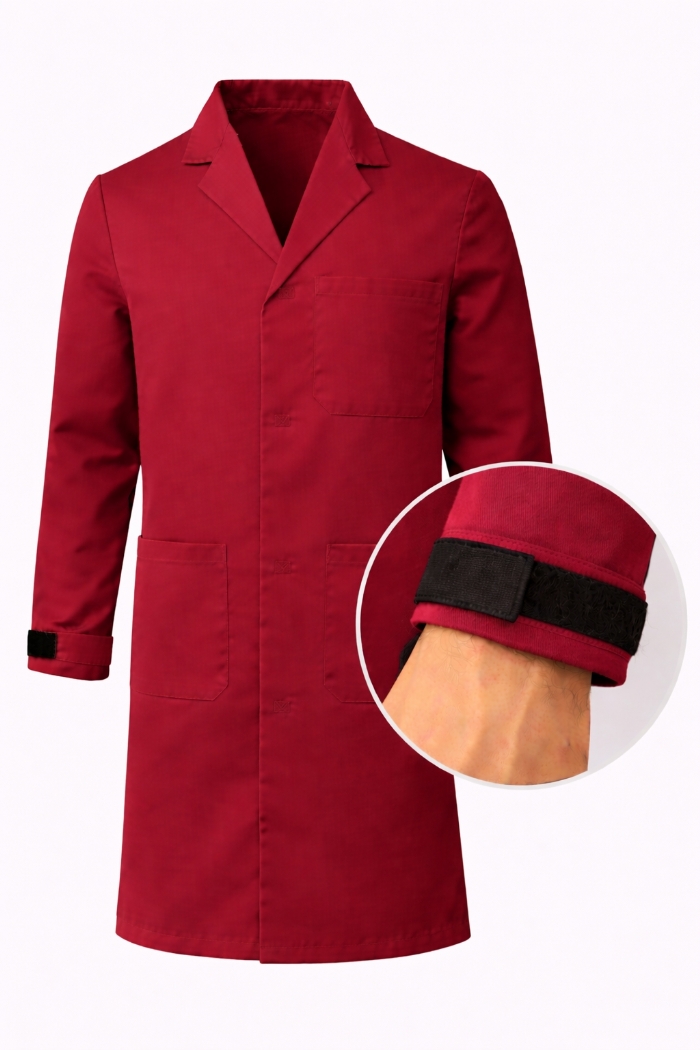 Autoclavable Lab Coat Velcro Cuffs - 100% Cotton Drill - Wine