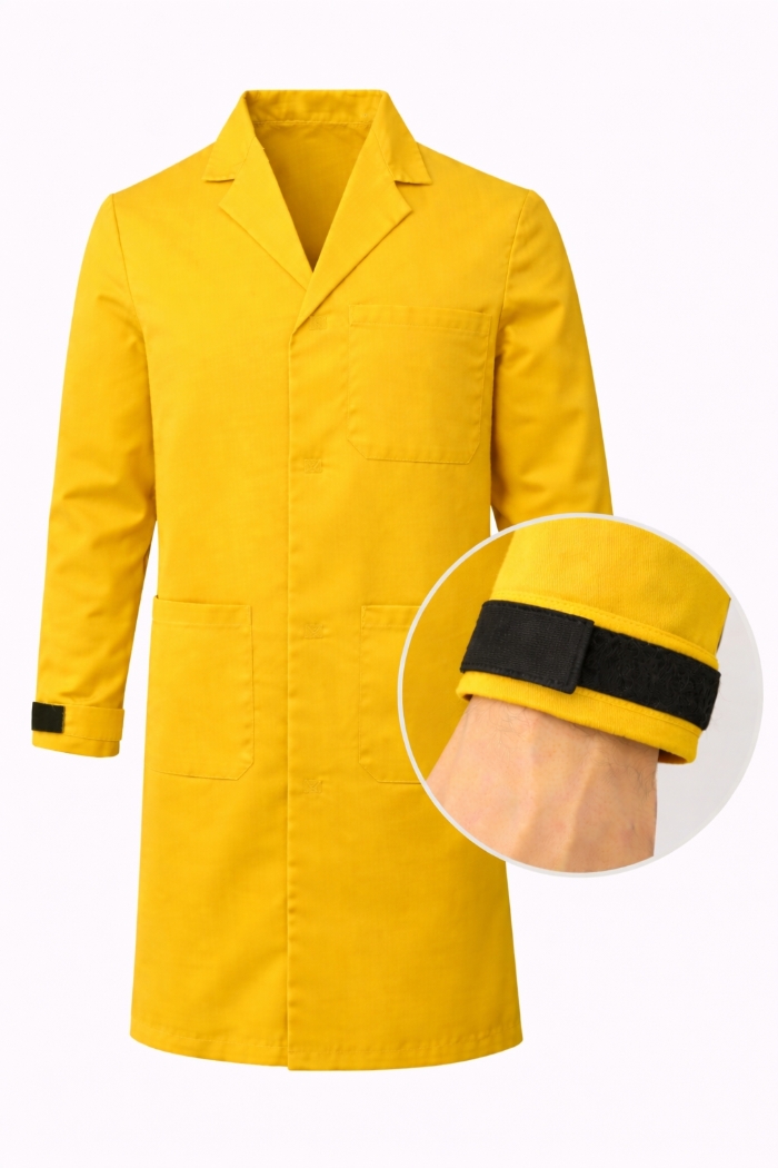 Autoclavable Lab Coat Velcro Cuffs - 100% Cotton Drill - Yellow