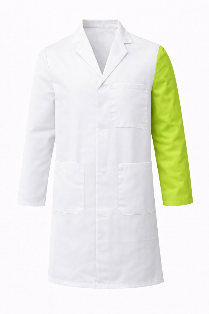 100% Cotton Drill Lab Coat - First Aider at Work (FAW) Identification (Lime Sleeve)