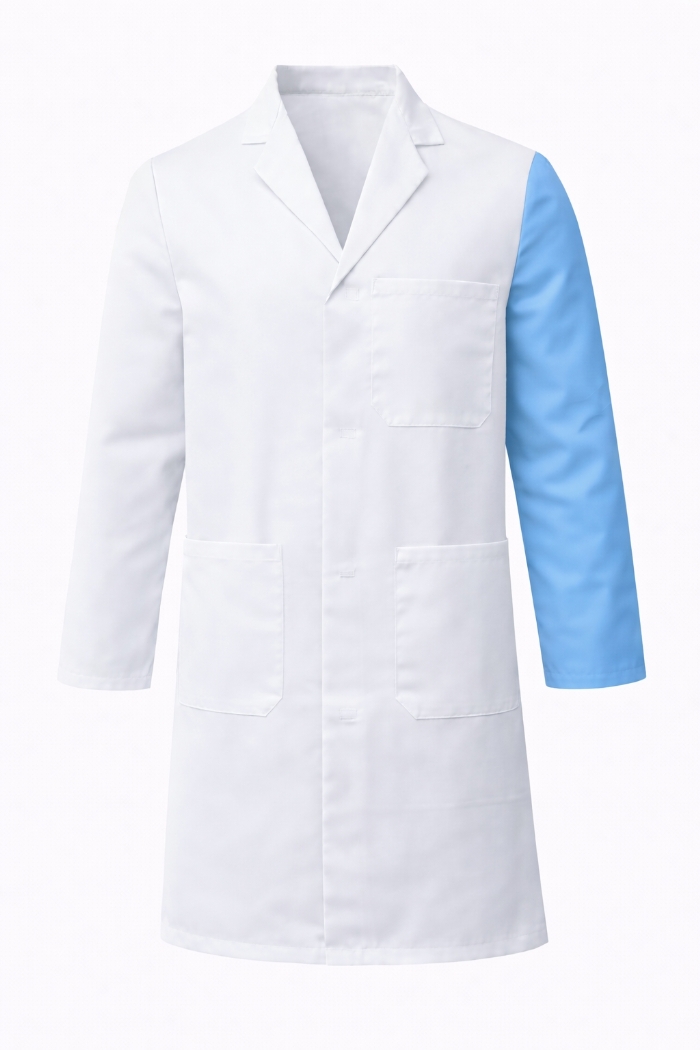100% Cotton Drill Lab Coat - Visitor Identification (Sky Blue Sleeve)