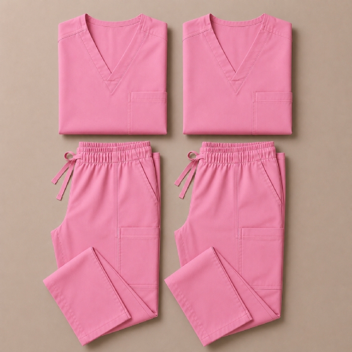 Sugar Pink 100% Cotton Medical Scrub Bundle 2 Tops & 2 Trousers