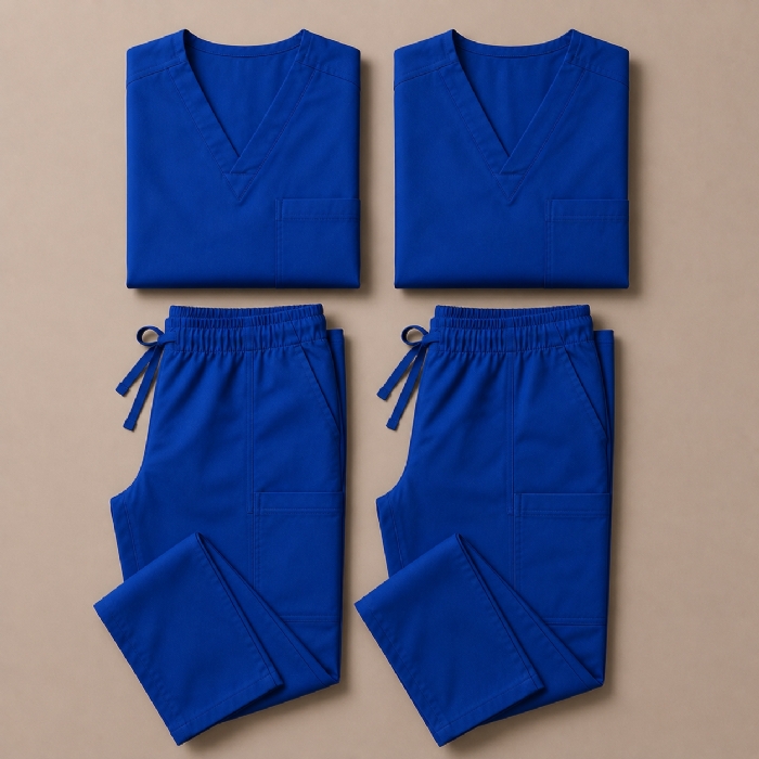 Royal Blue 100% Cotton Medical Scrub Bundle 2 Tops & 2 Trousers