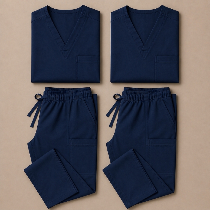 Navy 100% Cotton Medical Scrub Bundle 2 Tops & 2 Trousers
