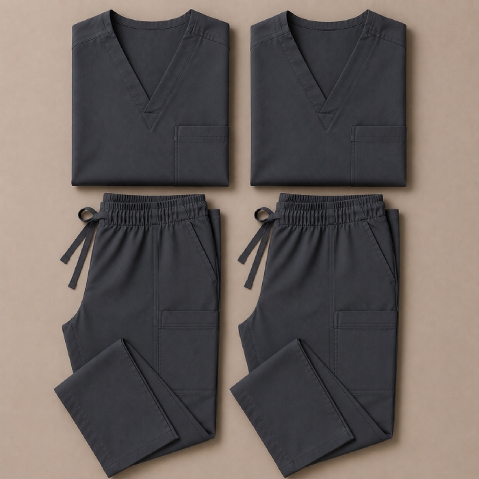 Dark Grey 100% Cotton Medical Scrub Bundle 2 Tops & 2 Trousers
