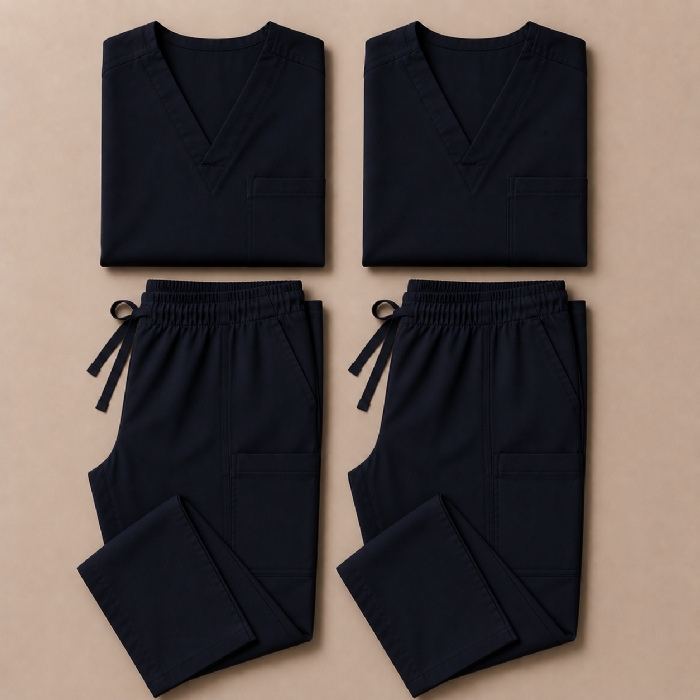 Midnight 100% Cotton Medical Scrub Bundle 2 Tops & 2 Trousers