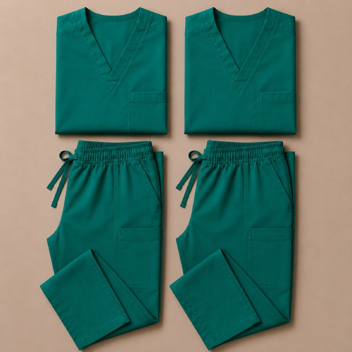 Emerald Green 100% Cotton Medical Scrub Bundle 2 Tops & 2 Trousers