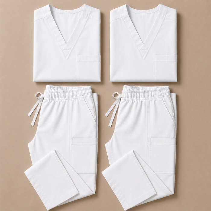 Natural 100% Cotton Medical Scrub Bundle 2 Tops & 2 Trousers