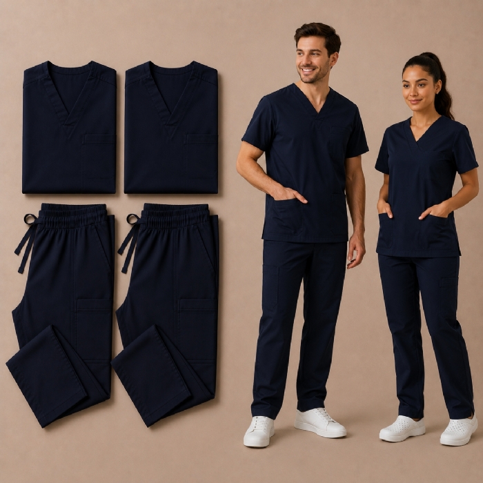 Midnight 100% Cotton Medical Scrub Bundle 2 Tops & 2 Trousers