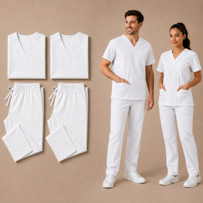 Natural 100% Cotton Medical Scrub Bundle 2 Tops & 2 Trousers