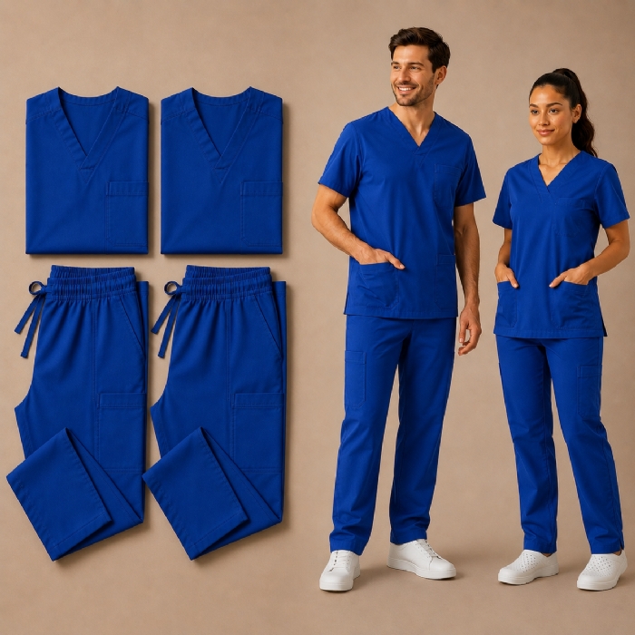 Royal Blue 100% Cotton Medical Scrub Bundle 2 Tops & 2 Trousers