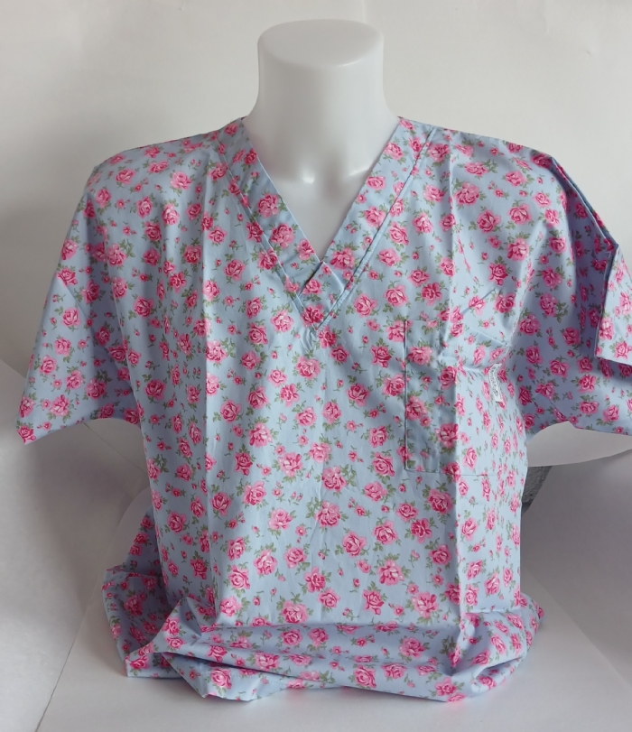 Blooming Carnations Blue Surgical Gown 100% Cotton