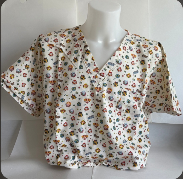 Paw Partol pups Scrub Top - 100% Cotton - Unisex - Short Sleeve Top - V Neck