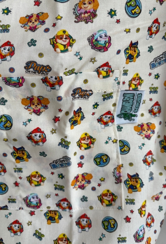Paw Partol pups Scrub Top - 100% Cotton - Unisex - Short Sleeve Top - V Neck